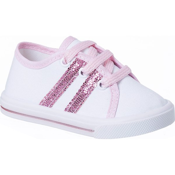 Tênis Infantil Bebê Listra Lateral Glitter Baby Soffete Branco