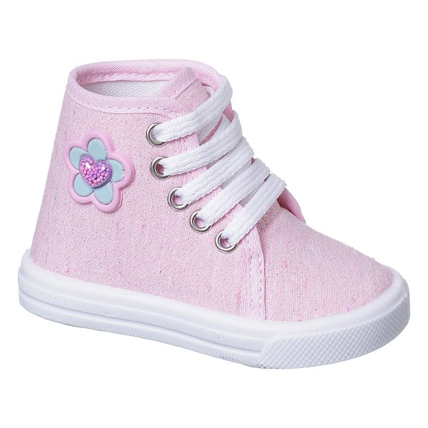 Tênis Cano Alto Leve Infantil Meninas Coração Baby Soffete Rosa